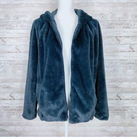 Style & Co Faux Fur Jacket S/M Navy Zip M - Picture 4 of 8